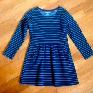 Gymboree thick knit striped dress with pockets, blue and teal